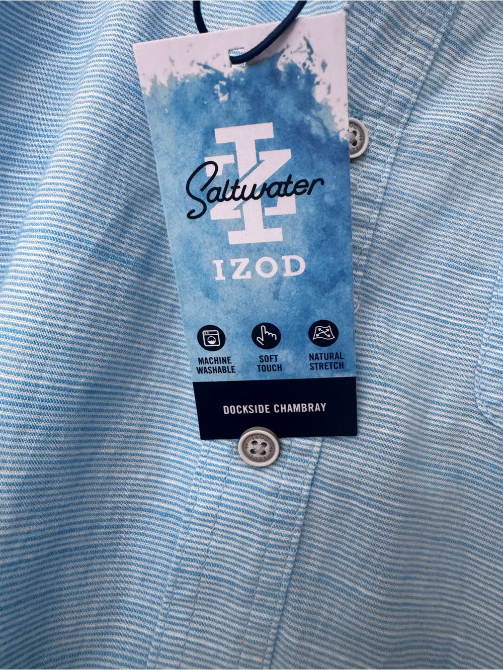 Izod Saltwater Light Blue & White Striped Men’s Button-Down Shirt